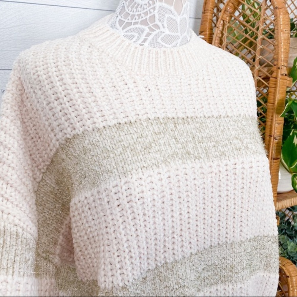 NWT Raga Ellen Tinsel Chenille Sweater Anthropologie Cream Metallic Small - Picture 5 of 12
